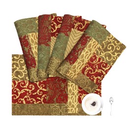 Loom and Mill Juego de 4 manteles individuales de lujo de chenilla de damasco de retazos, antideslizantes, para comedor, cocina, fiesta, decoración de día festivo, duraderos y lavables (rojo dorado, 12 x 18 pulgadas)