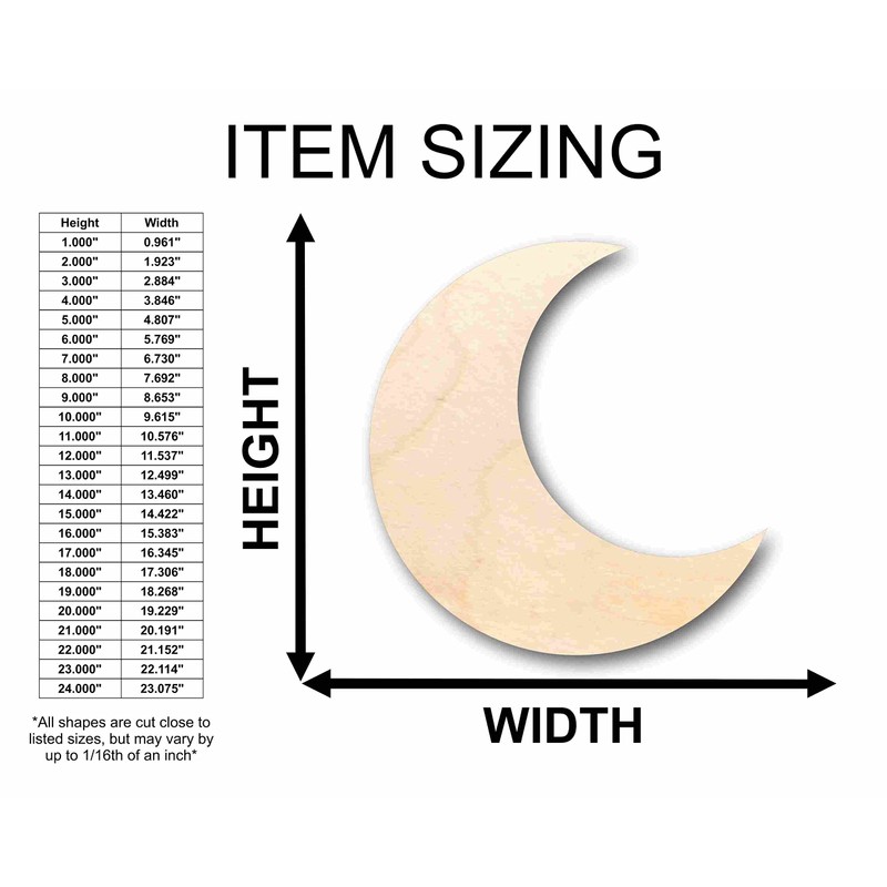 Unfinished Wood Crescent Moon Silhouette - Craft- up to 24"