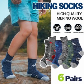 ANTSANG Kids Merino Wool Hiking Socks Boys Girls Toddlers Thermal Warm Winter Thick Cushion Snow Ski Crew Socks Stockings(Gray mixed,8-12 Years)
