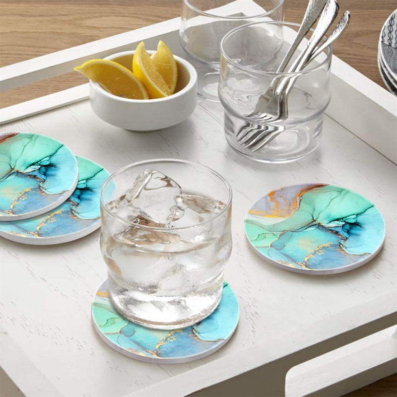 Lahome Marble Style Coasters - Round Drinks Absorbent Stone Coaster