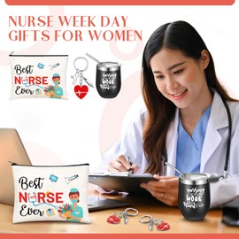 12 Pcs Nurse Appreciation Graduation Gifts in Bulk for Women Nurse Week Gifts 4 Nurse Tumbler Mugs 4 Keychains 4 Cosmetic Bags Nurse Practitioner Retirement Gifts(Fresh Color, White, Stylish Style)