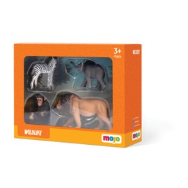 MOJO – African Adventure Starter Set with Lion, Chimpanzee, Zebra Foal and Baby Elephant | Hand-Painted Toy Figures | Wildlife Collection (African Adventure Starter Set)