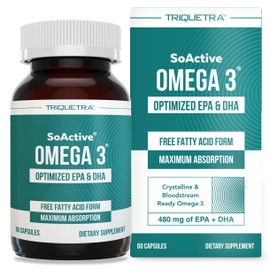 SoActive® Omega 3 EPA & DHA | Free Fatty Acid Form Omega 3 | Near Perfect Absorption – Up to 95% Absorption Rate | Bloodstream Ready EPA & DHA – More Effective Than Fish Oil & Krill Oil (60 Capsules)