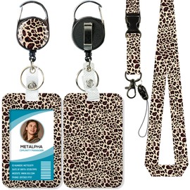 METALPHA Lanyards for ID Badges, Leopard Badge Holder with Retractable Reel Clip, Lanyard with ID Holder, ID Card Holder with Breakaway Lanyard for Women Teachers, Students, Nurses, Doctors