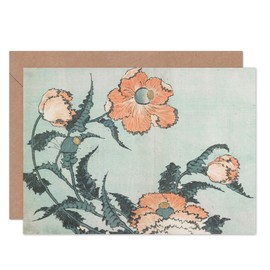 Artery8 Hokusai Poppies Flowers Japenese 1833 Fine Art Greeting Card Plus Envelope Blank Inside
