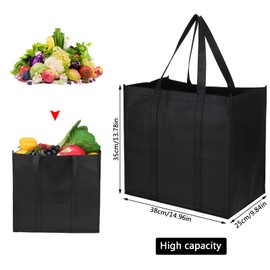 XINRUI 2 Pack Black Shopping Bags,Reusable Grocery Tote Bags Shopping Bags,Foldable, Washable,Lightweight Shopper Bag with Small Hook for Daily Life, Picnic, Camping