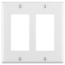 Leviton 80409-W 2-Gang Decora Wallplate, Standard Size, Thermoset, White