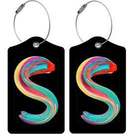 Paquete de 2 etiquetas de equipaje con inicial para maleta, etiquetas de cuero únicas con letras de colores para identificar bolsas, cubierta de privacidad, etiqueta de ID con aro de acero duradero