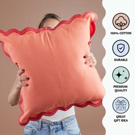 Folkulture Throw Pillow Covers 18x18, Scallop Pillow Cover Set of 2 Decorative Pillows, Couch Pillow Covers for Living Room, Cotton Pillow Covers Standard Size, Red Pillow Covers, Boho Throw Pillows