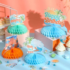 Summer Surf Birthday Party Supplies Vintage Surfing Birthday Honeycomb Centerpieces for Summer Beach Hawaiian Birthday Decorations Swimming Pool Hawaii Party Supplies