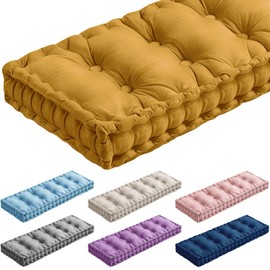 Threehoney Bench Cushions for Indoor Furniture 36x14 Inch Velvet Kitchen Dining Piano Window Seat Cushion, Tufted Patio Porch Swing Thicken Bench Pad Memory Foam(Yellow)