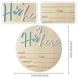 Baby Announcement Sign, ​5.9 Inch Wooden Hello World Newborn Signs, Birth Announcement Sign, Gender Reveal Signs, He's here Decoration, Welcome Newborn Arrival To World, Hospital Nursery for Baby