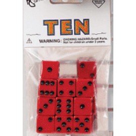 Set of 10 Six Sided Square Opaque 16mm D6 Dice -Red with Black Pip Die by Koplow Games