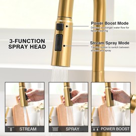 FROPO Gold Kitchen Faucets, Brushed Gold Kitchen Faucet with Pull Down Sprayer, Modern High Arc Brass Kitchen Sink Faucet, Stainless Steel Farmhouse Faucet for Kitchen Sink, Bar, RV,1 or 3 Hole