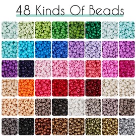 RUBY 3 mm Beads for Bracelets, Bead Set Jewellery 2 Boxes, Beads for Threading Bead Set for Bracelets Adults, 48 Colours Bracelet Make Your Own Set for Earrings, Necklaces and Bracelets