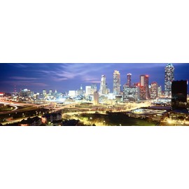 Walls 360 Peel & Stick City Skyline Wall Mural: Buildings Lit Up at Dusk Atlanta (36 in x 12 in)