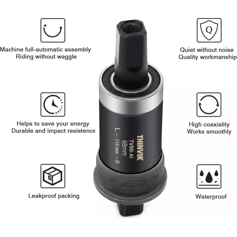 Thinvik 사각 테이퍼 하단 브래킷 - 시마노 BB-UN26/BB-300/BB-100/BB-101과 호환되는 68mm