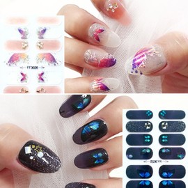 COLORBIRD Nail Seal, Sparkling Swallowtail, Spring/Summer, Just Stick on Manicure, Crystal, Cute, Butterfly, Flower, Sheer, Foil, Pearl Parts (FF3025 FF3026)