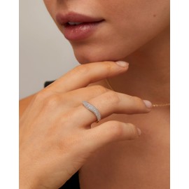 PAVOI 14K Yellow Gold Plated Wavy Cubic Zirconia Stackable Ring for Women | Twisted Wave CZ Band | Delicate Eternity Rings | Size 8