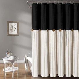 Linen Button Farmhouse Beige Shower Curtain,Linen and Cotton Woven Fabric,Pleated Brown Stripe,Country Style - Color: Black & Cream, Size: 72"L x 72"W