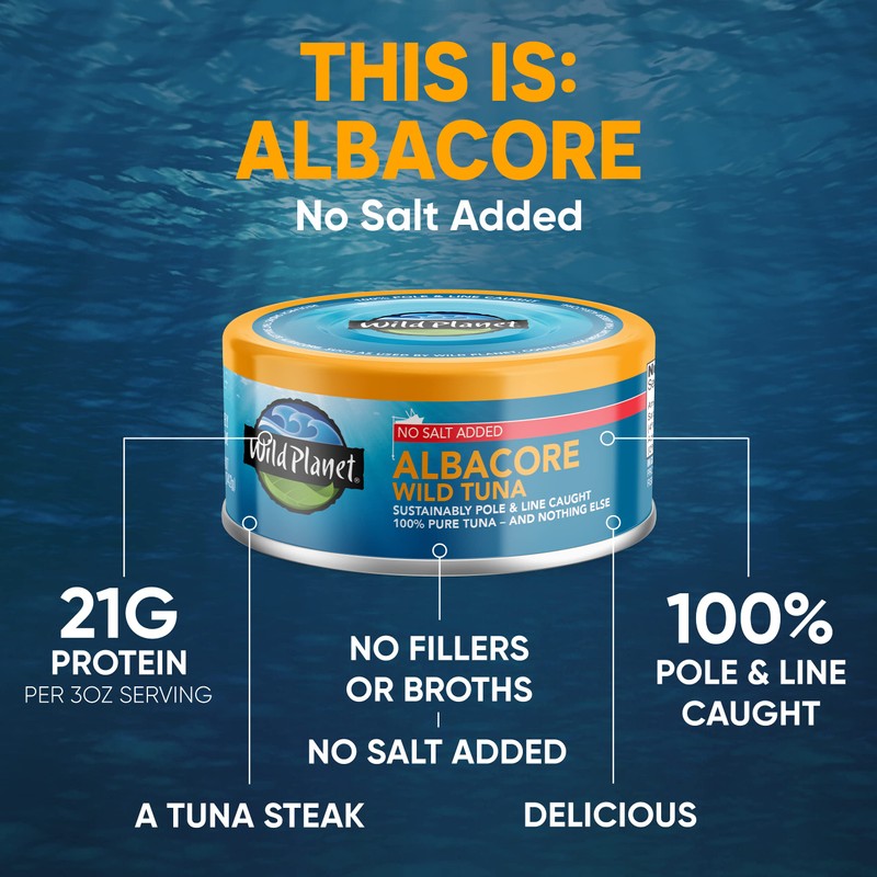 Wild Planet Albacore Wild Tuna, No Salt Added, Canned Tuna,