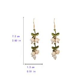 Chic White Bell Orchids Dangle Hook Earrings for Women Girls 14K Gold Plated CZ Pearl Green Leaf Drop Wedding Earrings Hoops Studs Fashion Jewelry Gifts BFF