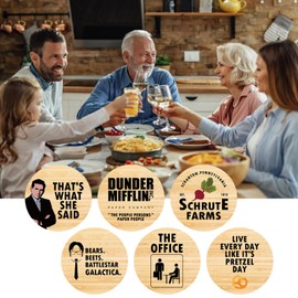 Arosedmo The Office TV Show Themed Merchandise for Fans, Funny Drink Coasters with Coaster Holder Set of 6, The Office Gifts for Fans, Bar Cork Coasters for Drinks Coffee Desk Table