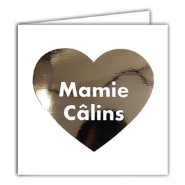 22252 Square Card for Grandma Grandma Bonne Maman MémÉ Cuddles Heart in Shiny Rose Gold with White Envelope 15 x 15 cm Birthday or Party Design Printed Edition Made in France