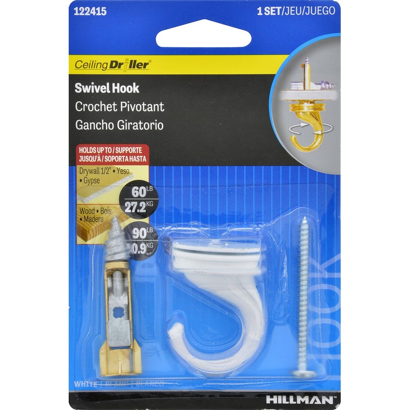 The Hillman Group 122415 White Driller Hook Ceiling Hanger, 1-Pack