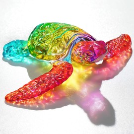 HDCRYSTALGIFTS 5'' Crystal Glass Turtle Figurines Collectible Gifts for Women Colorful Sea Turtles Statue Blown Art Glass Animals Sculpture Home Decor Paperweight
