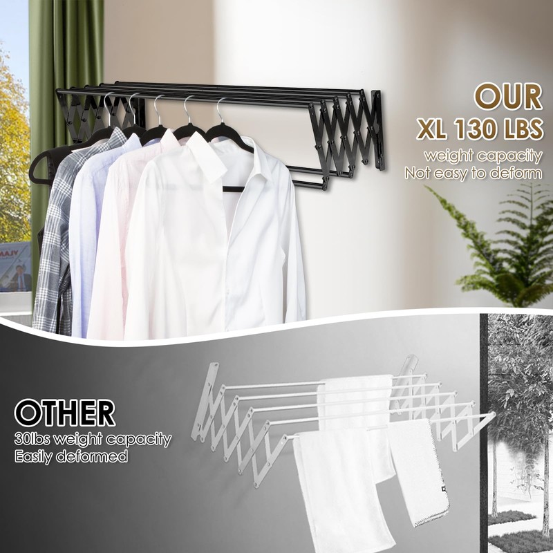 XL-31.5'' Wall Mounted Clothes Drying Rack, 130 lbs Large Capacity