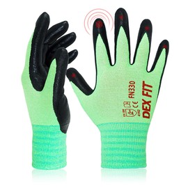 DEX FIT Work Gloves FN330, 3D Comfort Stretch Fit, Power Grip, Durable Foam Nitrile Coated, Smart Touch, Thin & Lightweight, Machine Washable (Large(3 Pairs), FN330 Green)
