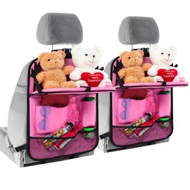 Datanly 2 Pcs Backseat Car Organizers with Car Tray, Pockets Car Storage Organizer with Tablet Holder Foldable Seat Back Protectors for Kick Mats Travel Car Accessories Black, Unisex(Classic,Pink)