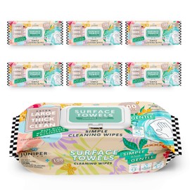 Juniper CLEAN 6 Packs Surface Cleaning Wipes Bleach Free, Thick & Large Dispose, All-Purpose Cleaner for Bathroom, Kitchen, Office, 600 Count Soft Flow, Biodegradable, Juniper Scent