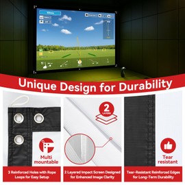 ZEALFEEL 9x7ft Golf Simulator Impact Screen for Training, 14 Gromment Holes,Durable Projector Screen with 10 Bungee Cords, 2 Layer Impact Screen for Home/Indoor/Garage