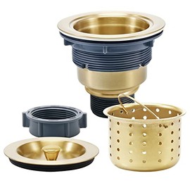 KONE 3-1/2 Inch Gold Sink Drain, Durable Stainless Steel Brass Kitchen Sink Drain Assembly Kit With Sink Strainer Waste Basket/Strainer Assembly/Sealing Lid for Standard Kitchen Sink