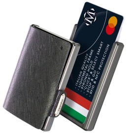 OPPAHA Mini Saffiano Leather Wallet - Slim, Lightweight and Portable Wallet for Credit Cards, Banknotes and Documents - Elegance and Durability in Black for Men and Women, Black, S, black,