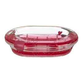Premier Housewares 1601656 Acrylic Soap Dish with Floating Hearts, Transparent/Red, 10 x 14 x 3 cm