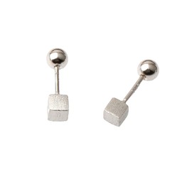 Screw Back 925 Sterling Silver Imperfect Tiny Cube Earrings Studs