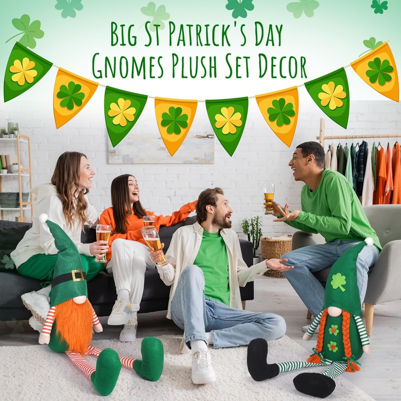 2 Pcs Extra Large St. Patrick's Day Gnome Plush Decor