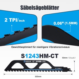 MUOZLOP 305 mm Reciprocating Saw Blades Stone, Pack of 3 Reciprocating Saw Blades Carbide Stone Saw Blades Reciprocating Saw for Aerated Concrete, Metal, Brick, Concrete (3, 305 mm)