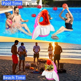 TCVENTS Shark Pool Toys, 3-in-1 Inflatable Pool Floats Basketball & Football & Head Hoop Toss Water Games Beach Pool Outdoor Activities for Kids Adults, Family Party Gift for Boys Girls 3 4 5 6 7 8