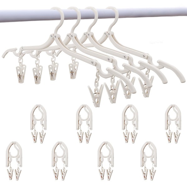 MIGABER Folding Hanger, Travel Hanger, Set of 4 with Clips,