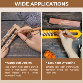 Set 2 Loom Pen Tool & Loom Hook, Yarn Helper, Yarn Guide for Loom Knitting, Handmade Tools to Make Yarn Loom Crafts Quicker & Easier for Knitters