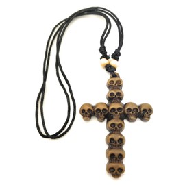 Teri's Boutique Punk Rock Gothic Skulls Cross Length Adjustable Men's Fashion Jewelry Necklaces (Brown)