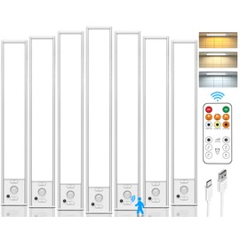 Under Cabinet Lights with Remote Control,2500mAh USB Rechargeable Motion Sensor Light Indoor,350 Lumen LED Closet Light,3 Color Temps Wireless Under Counter Lights for Kitchen, Wardrobe,Hallway,7 Pack