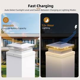 Flyingod Solar Post Light, 8 Pack Fence Post Cap Light for 4x4 5x5 in Square Wood/Vinyl Column, Outdoor Solar LED Light with Cool/Warm Lighting Decorate Garden Patio Porch