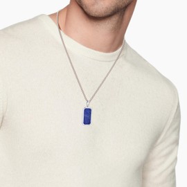 GAVU Men's Dog Tag Pendant Necklace Made of Natural Gemstones, 55 cm, Stone, Lapis Lazuli