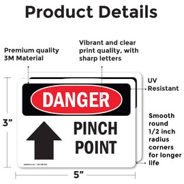(2 Pack) Pinch Point OSHA Danger Sign 5 Inch X 3.5 Inch Vinyl Label Decal Sticker Weather Resistant, UV Protected for Workplace, Business, and Construction Site, Made in the USA