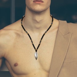 STARNNY Healing Necklace for Men Natural Stone Necklace for Men Tiger Eye Healing Crystals Bead Cross Necklace Jewelry